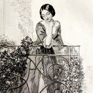 The Dew Drop Inn Steel Engraving 1859 Victorian Beautiful Woman Art DWY5E